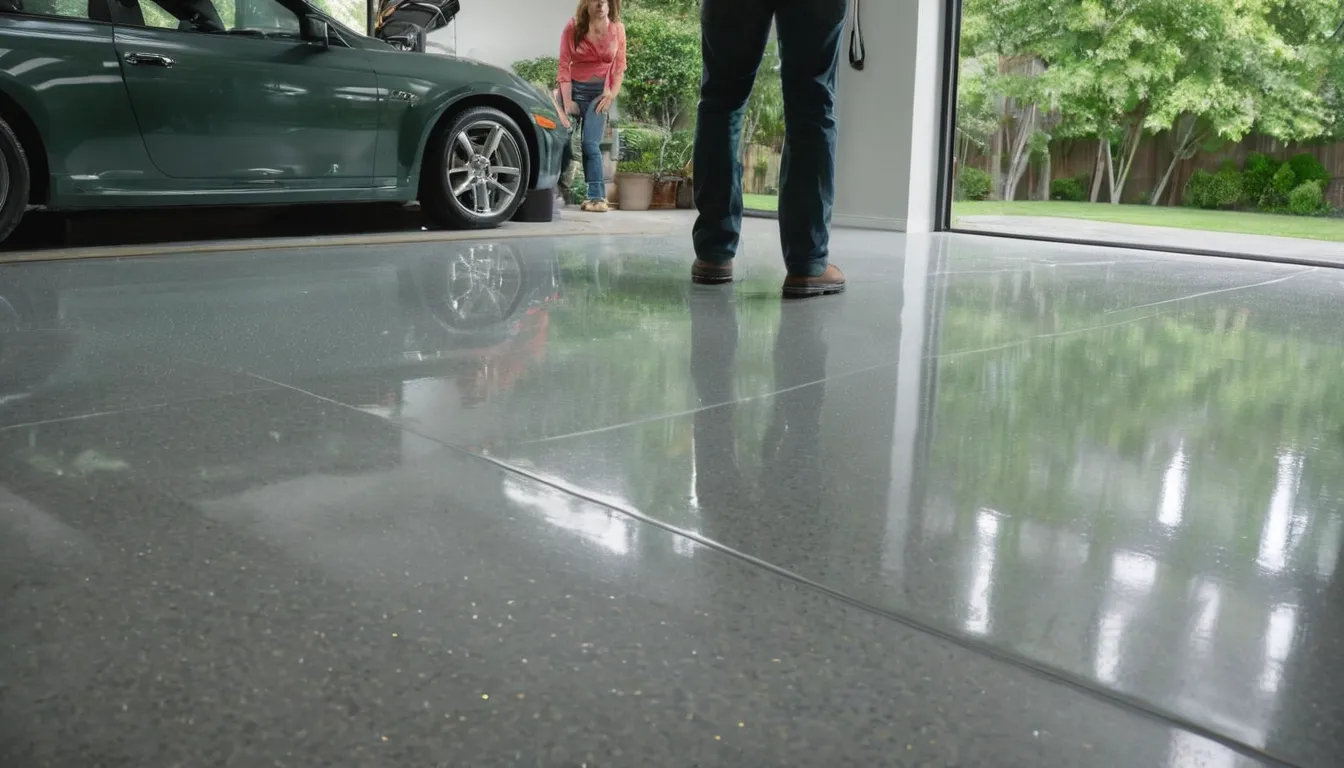 A clean, freshly coated epoxy garage floor in a Seattle home